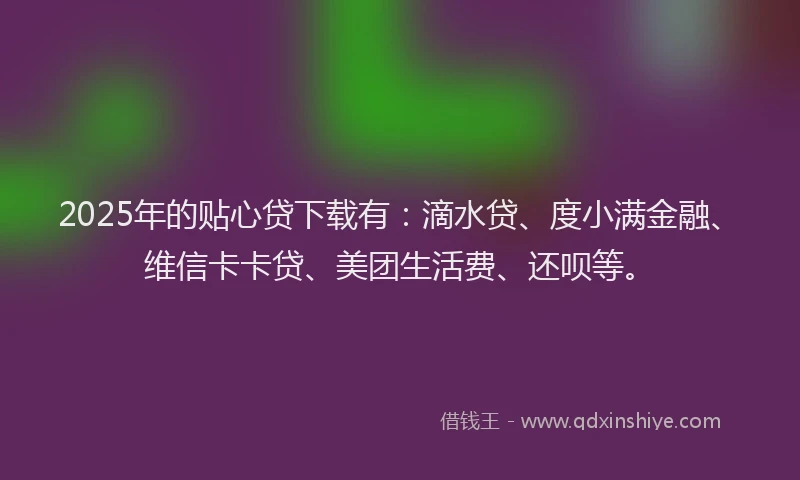 2025年的贴心贷下载有：滴水贷、度小满金融、维信卡卡贷、美团生活费、还呗等。