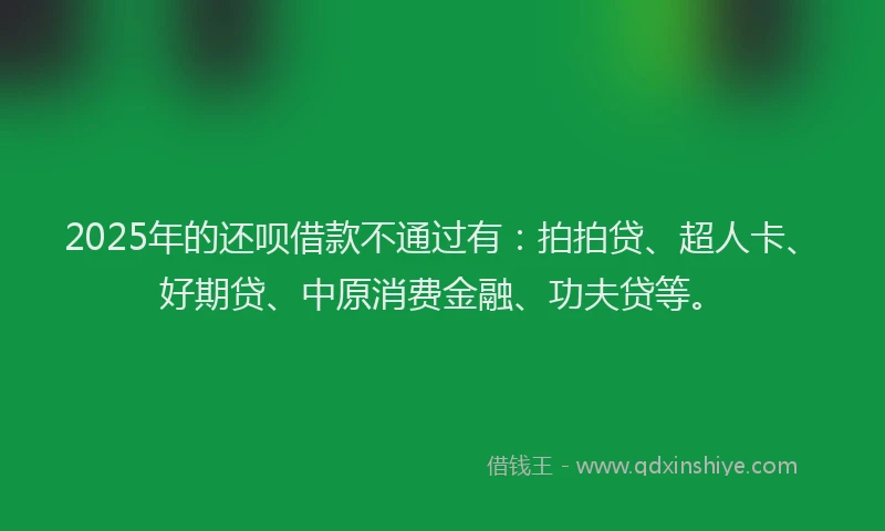 2025年的还呗借款不通过有：拍拍贷、超人卡、好期贷、中原消费金融、功夫贷等。