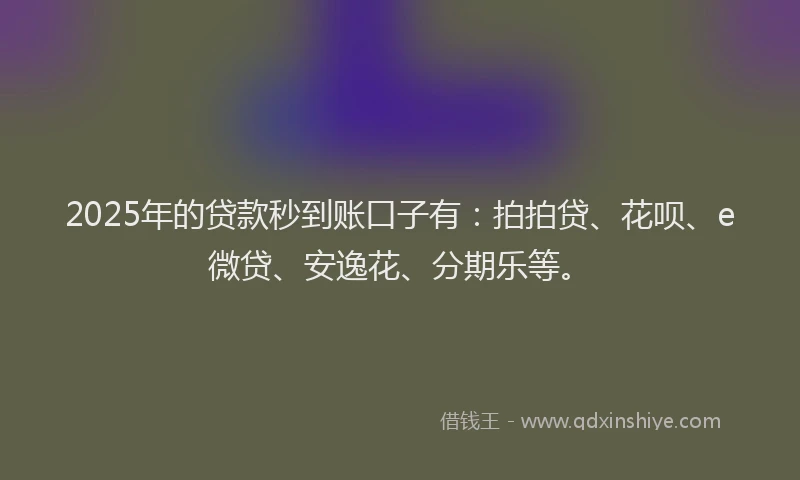 2025年的贷款秒到账口子有：拍拍贷、花呗、e微贷、安逸花、分期乐等。
