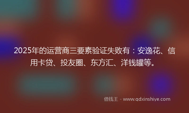 2025年的运营商三要素验证失败有：安逸花、信用卡贷、投友圈、东方汇、洋钱罐等。