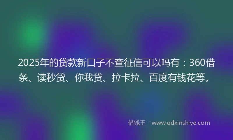 2025年的贷款新口子不查征信可以吗有：360借条、读秒贷、你我贷、拉卡拉、百度有钱花等。