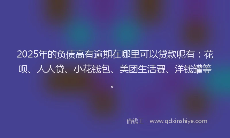 2025年的负债高有逾期在哪里可以贷款呢有：花呗、人人贷、小花钱包、美团生活费、洋钱罐等。