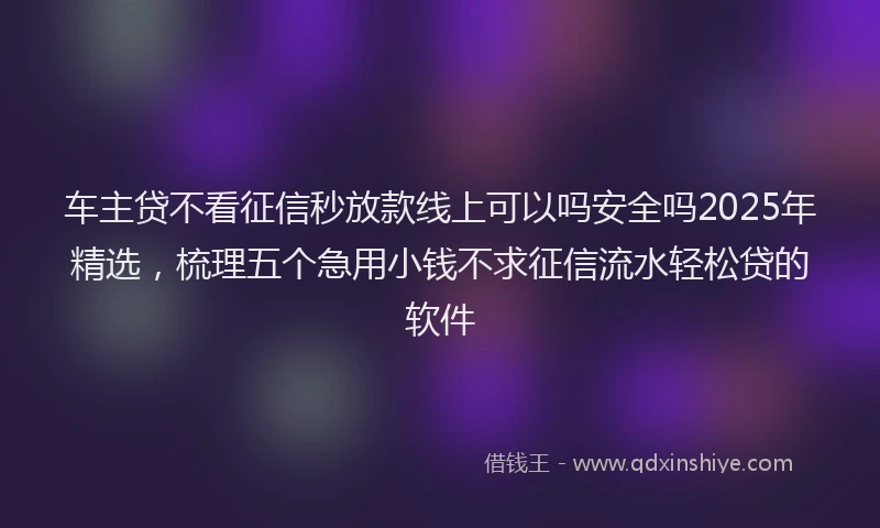 车主贷不看征信秒放款线上可以吗安全吗2025年精选，梳理五个急用小钱不求征信流水轻松贷的软件