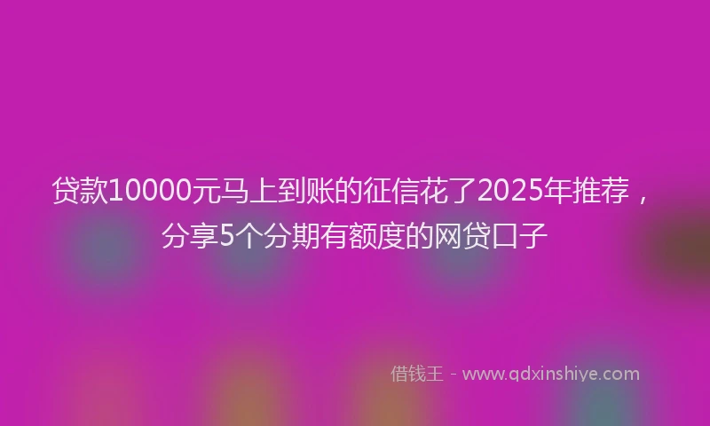 贷款10000元马上到账的征信花了2025年推荐，分享5个分期有额度的网贷口子
