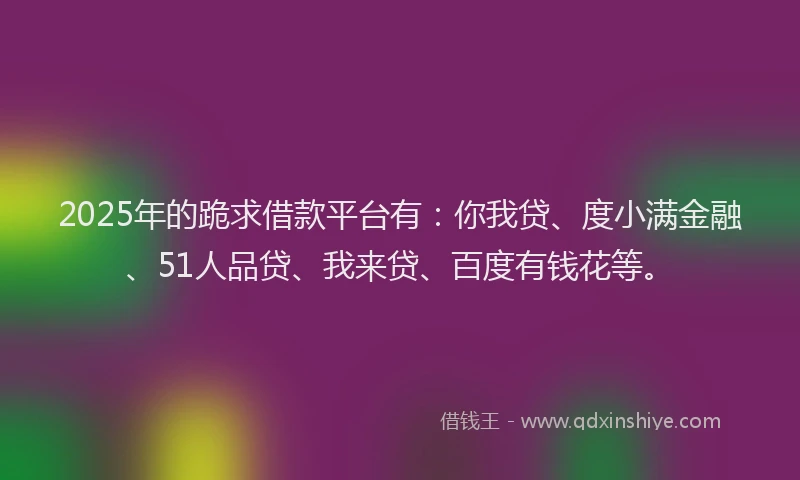 2025年的跪求借款平台有：你我贷、度小满金融、51人品贷、我来贷、百度有钱花等。