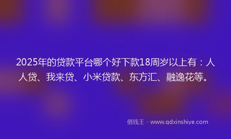 2025年的贷款平台哪个好下款18周岁以上有：人人贷、我来贷、小米贷款、东方汇、融逸花等。