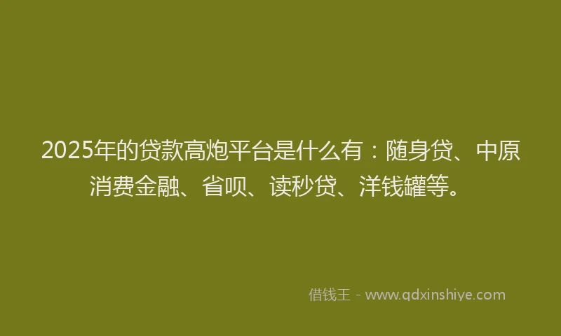 2025年的贷款高炮平台是什么有：随身贷、中原消费金融、省呗、读秒贷、洋钱罐等。