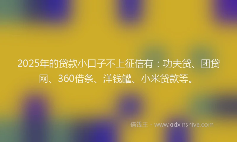 2025年的贷款小口子不上征信有：功夫贷、团贷网、360借条、洋钱罐、小米贷款等。