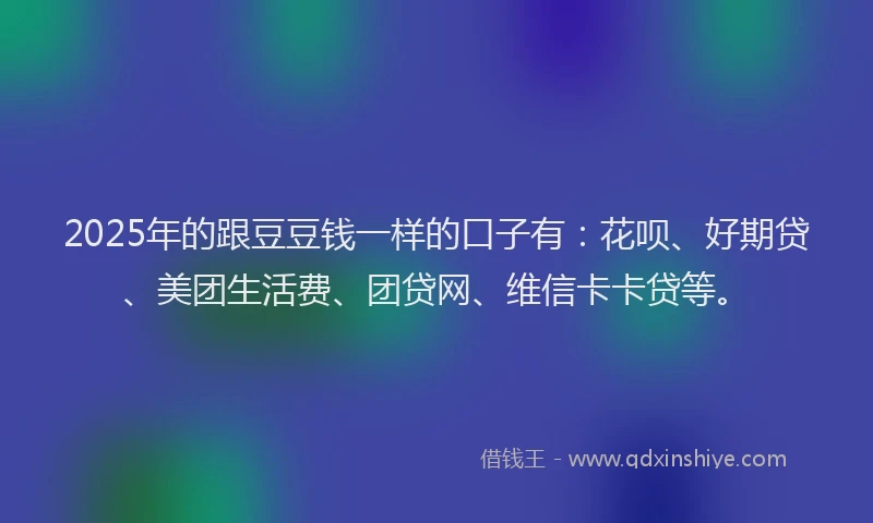 2025年的跟豆豆钱一样的口子有：花呗、好期贷、美团生活费、团贷网、维信卡卡贷等。