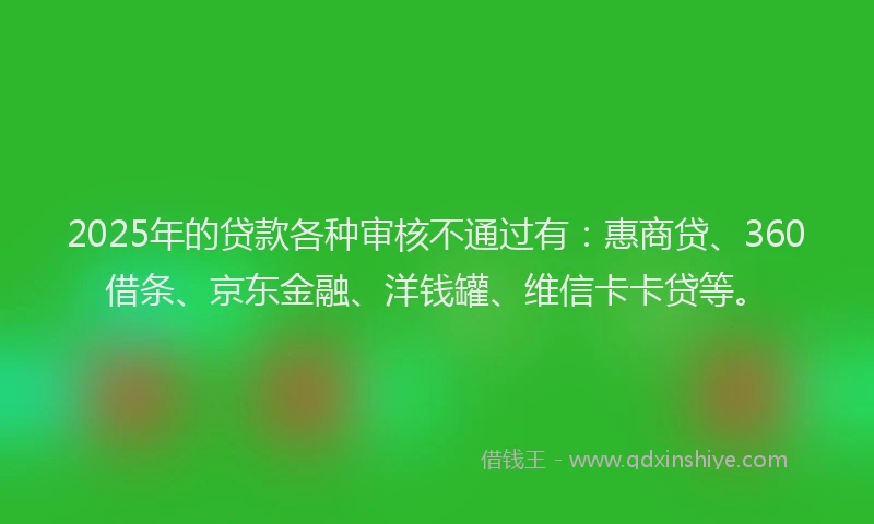2025年的贷款各种审核不通过有：惠商贷、360借条、京东金融、洋钱罐、维信卡卡贷等。