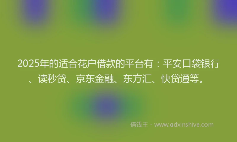 2025年的适合花户借款的平台有：平安口袋银行、读秒贷、京东金融、东方汇、快贷通等。