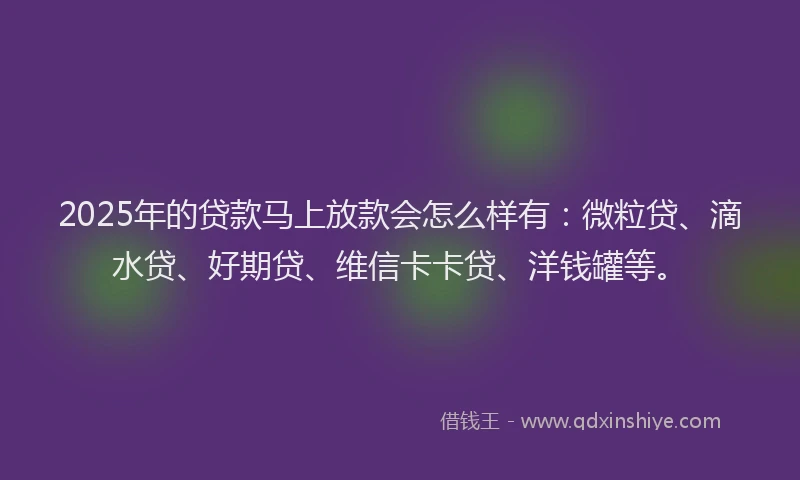 2025年的贷款马上放款会怎么样有：微粒贷、滴水贷、好期贷、维信卡卡贷、洋钱罐等。
