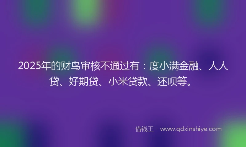 2025年的财鸟审核不通过有：度小满金融、人人贷、好期贷、小米贷款、还呗等。