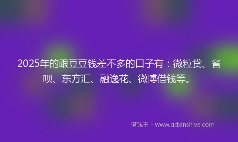2025年的跟豆豆钱差不多的口子有：微粒贷、省呗、东方汇、融逸花、微博借钱等。
