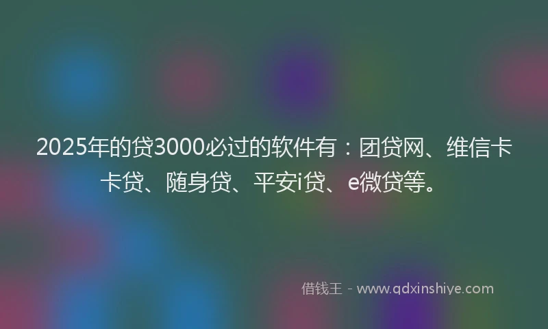 2025年的贷3000必过的软件有：团贷网、维信卡卡贷、随身贷、平安i贷、e微贷等。