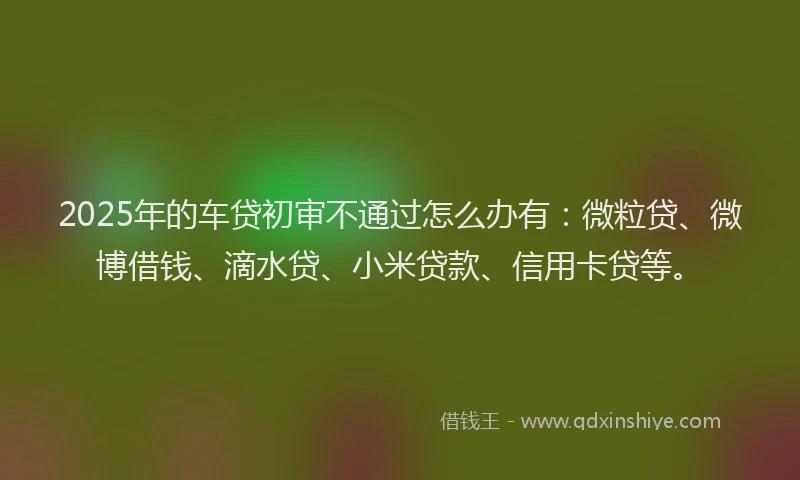 2025年的车贷初审不通过怎么办有：微粒贷、微博借钱、滴水贷、小米贷款、信用卡贷等。