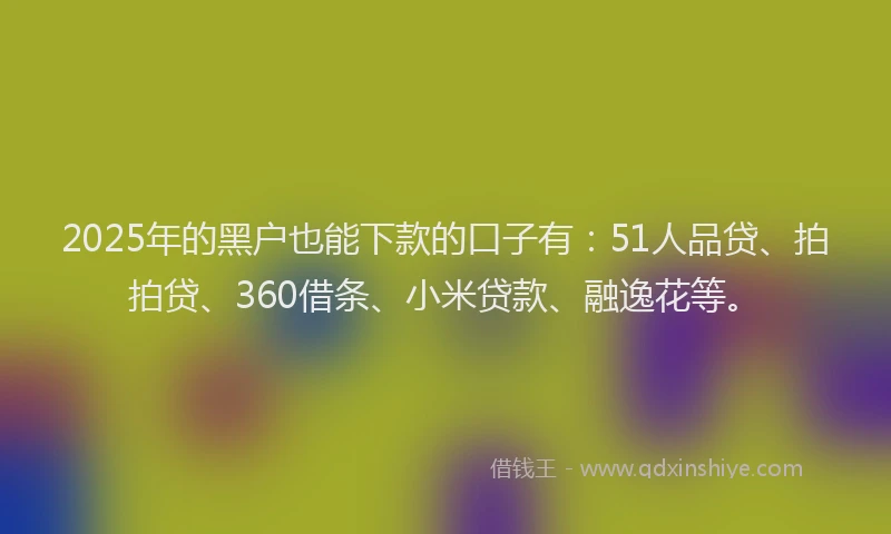 2025年的黑户也能下款的口子有：51人品贷、拍拍贷、360借条、小米贷款、融逸花等。