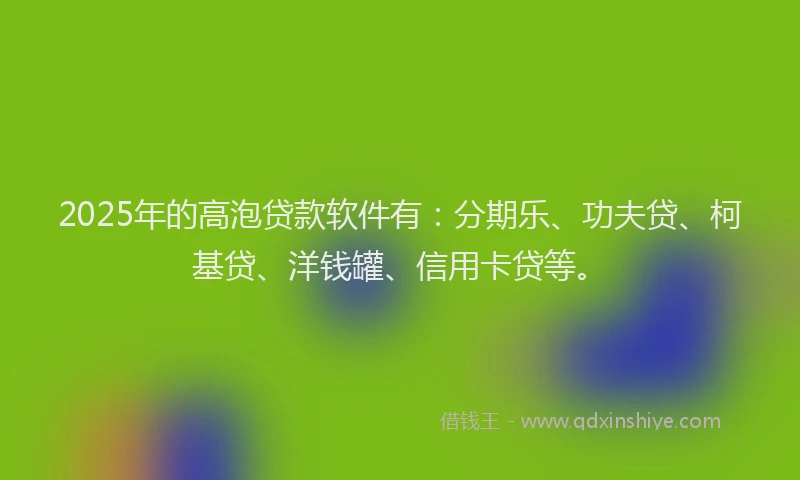 2025年的高泡贷款软件有：分期乐、功夫贷、柯基贷、洋钱罐、信用卡贷等。
