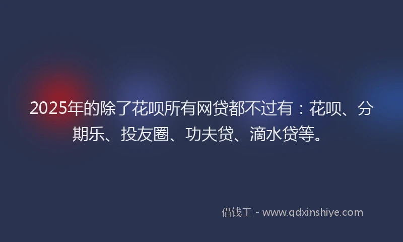 2025年的除了花呗所有网贷都不过有：花呗、分期乐、投友圈、功夫贷、滴水贷等。
