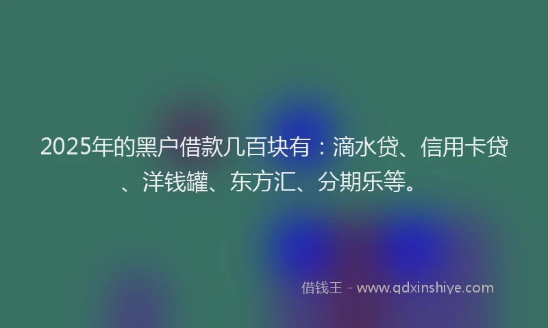 2025年的黑户借款几百块有：滴水贷、信用卡贷、洋钱罐、东方汇、分期乐等。