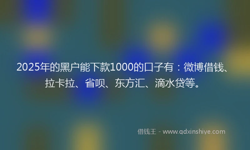 2025年的黑户能下款1000的口子有：微博借钱、拉卡拉、省呗、东方汇、滴水贷等。