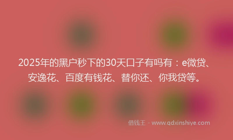 2025年的黑户秒下的30天口子有吗有：e微贷、安逸花、百度有钱花、替你还、你我贷等。