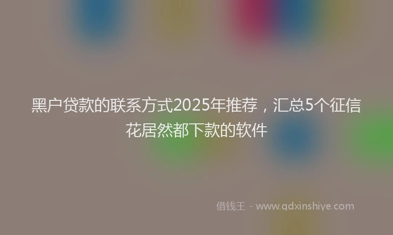 黑户贷款的联系方式2025年推荐，汇总5个征信花居然都下款的软件