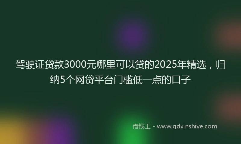 驾驶证贷款3000元哪里可以贷的2025年精选，归纳5个网贷平台门槛低一点的口子