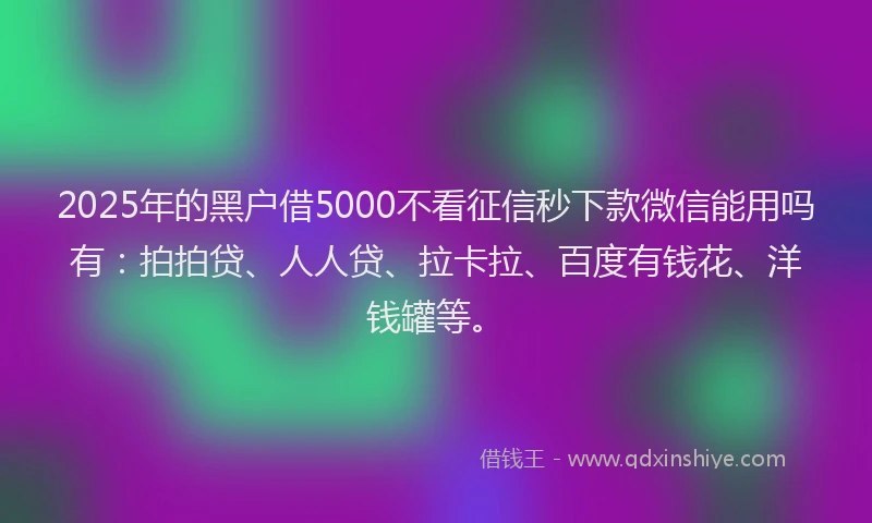2025年的黑户借5000不看征信秒下款微信能用吗有：拍拍贷、人人贷、拉卡拉、百度有钱花、洋钱罐等。