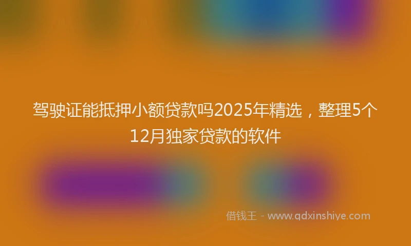 驾驶证能抵押小额贷款吗2025年精选，整理5个12月独家贷款的软件