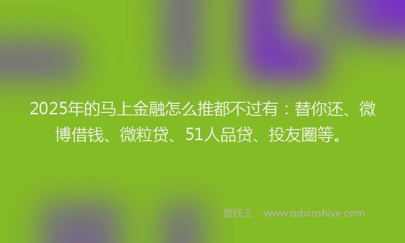 2025年的马上金融怎么推都不过有：替你还、微博借钱、微粒贷、51人品贷、投友圈等。