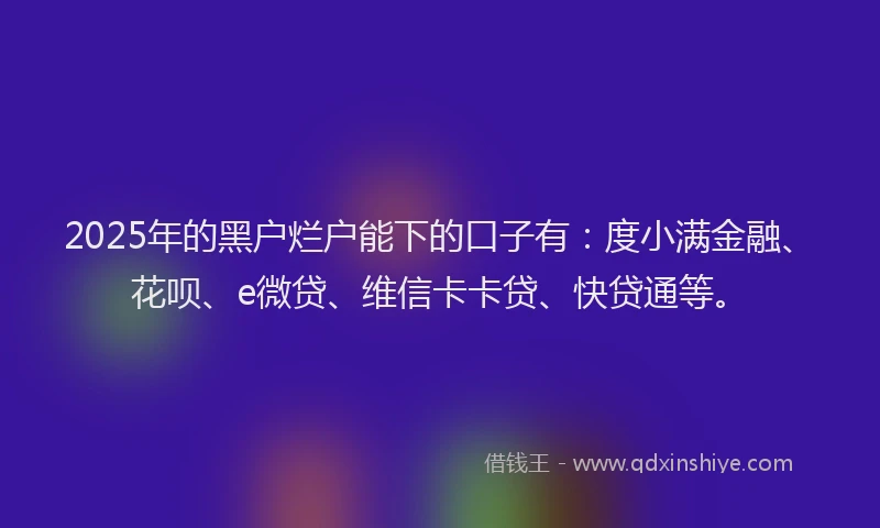2025年的黑户烂户能下的口子有：度小满金融、花呗、e微贷、维信卡卡贷、快贷通等。
