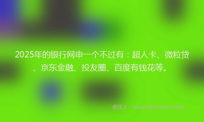 2025年的银行网申一个不过有：超人卡、微粒贷、京东金融、投友圈、百度有钱花等。