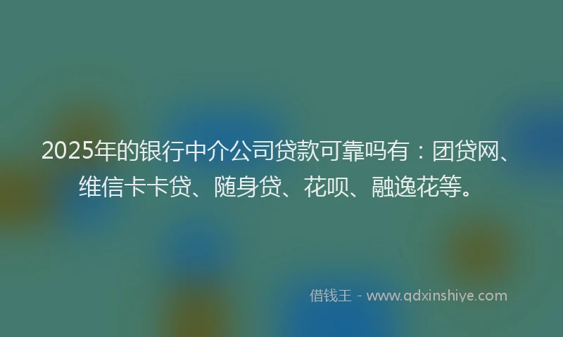 2025年的银行中介公司贷款可靠吗有：团贷网、维信卡卡贷、随身贷、花呗、融逸花等。