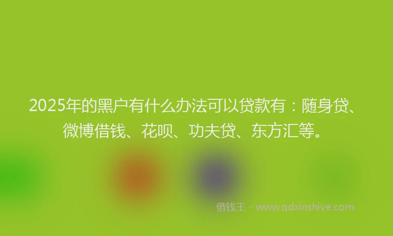 2025年的黑户有什么办法可以贷款有：随身贷、微博借钱、花呗、功夫贷、东方汇等。