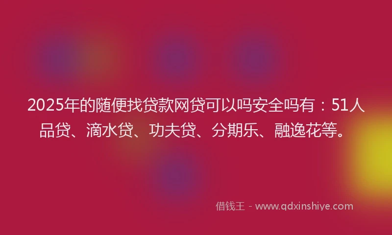 2025年的随便找贷款网贷可以吗安全吗有:51人品贷、滴水贷、功夫贷、分期乐、融逸花等。