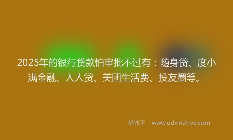 2025年的银行贷款怕审批不过有：随身贷、度小满金融、人人贷、美团生活费、投友圈等。