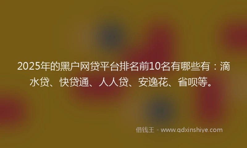 2025年的黑户网贷平台排名前10名有哪些有：滴水贷、快贷通、人人贷、安逸花、省呗等。