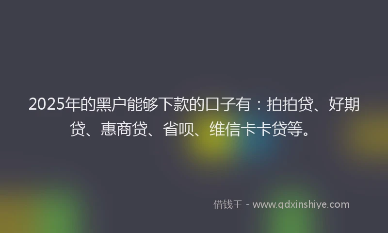 2025年的黑户能够下款的口子有：拍拍贷、好期贷、惠商贷、省呗、维信卡卡贷等。