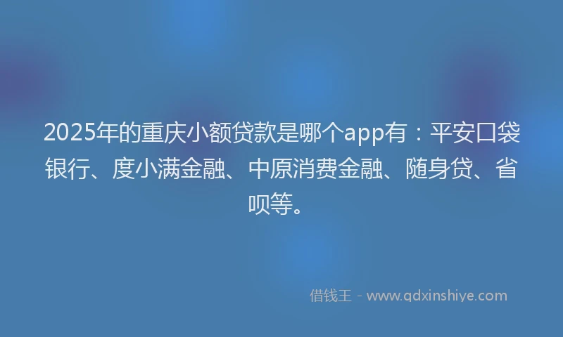 2025年的重庆小额贷款是哪个app有：平安口袋银行、度小满金融、中原消费金融、随身贷、省呗等。