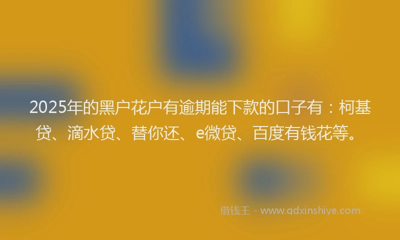 2025年的黑户花户有逾期能下款的口子有：柯基贷、滴水贷、替你还、e微贷、百度有钱花等。
