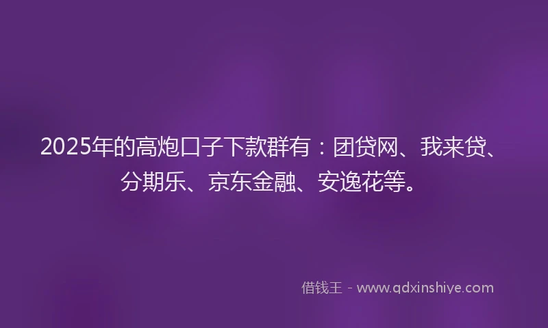 2025年的高炮口子下款群有：团贷网、我来贷、分期乐、京东金融、安逸花等。