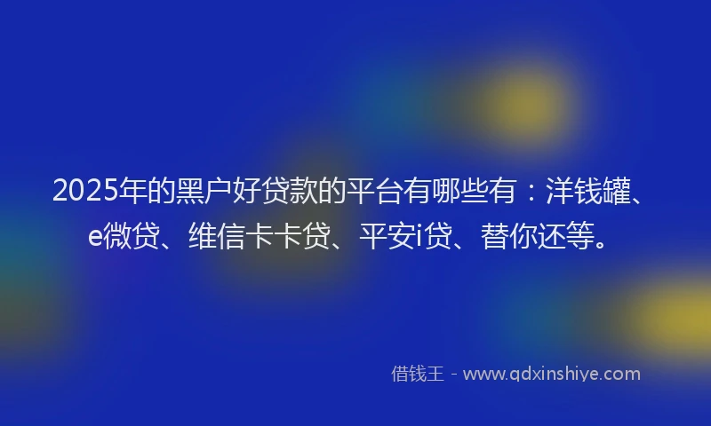 2025年的黑户好贷款的平台有哪些有：洋钱罐、e微贷、维信卡卡贷、平安i贷、替你还等。