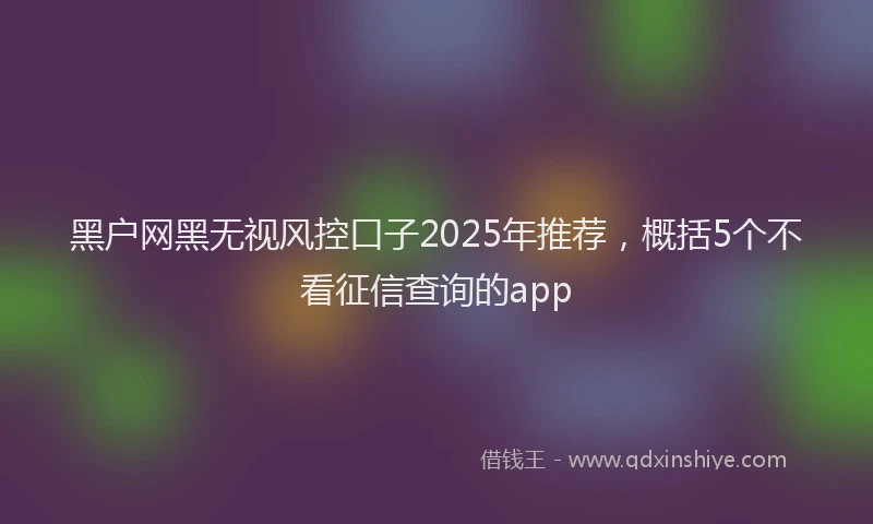 黑户网黑无视风控口子2025年推荐，概括5个不看征信查询的app