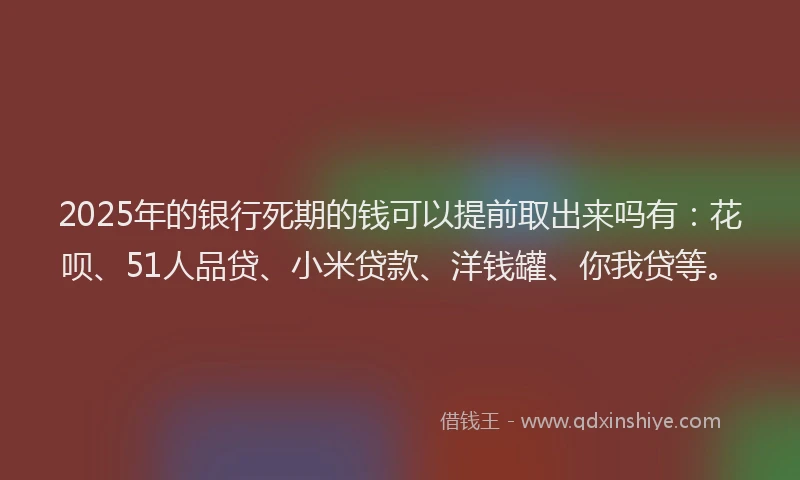 2025年的银行死期的钱可以提前取出来吗有：花呗、51人品贷、小米贷款、洋钱罐、你我贷等。
