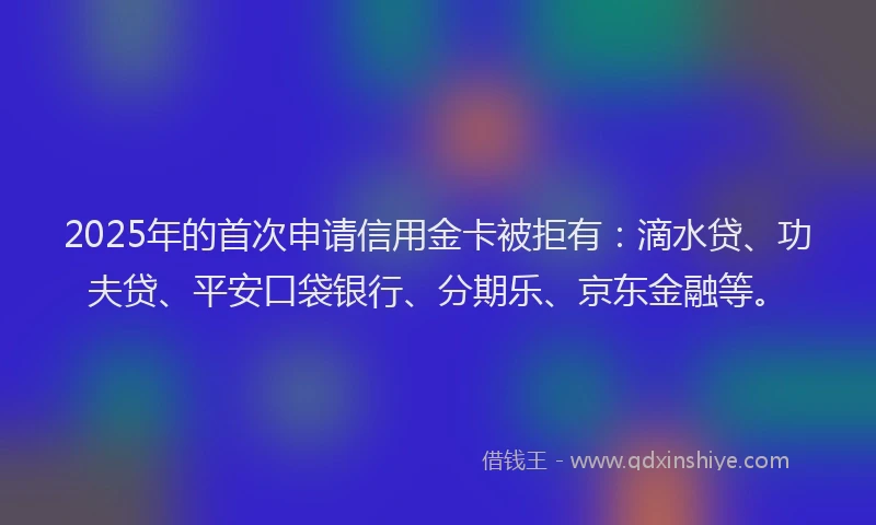 2025年的首次申请信用金卡被拒有：滴水贷、功夫贷、平安口袋银行、分期乐、京东金融等。