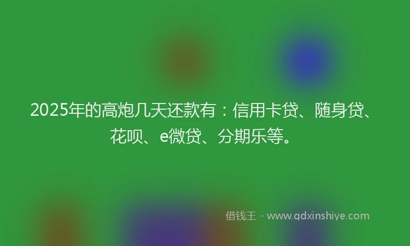 2025年的高炮几天还款有：信用卡贷、随身贷、花呗、e微贷、分期乐等。
