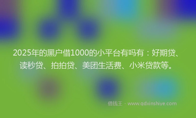 2025年的黑户借1000的小平台有吗有：好期贷、读秒贷、拍拍贷、美团生活费、小米贷款等。