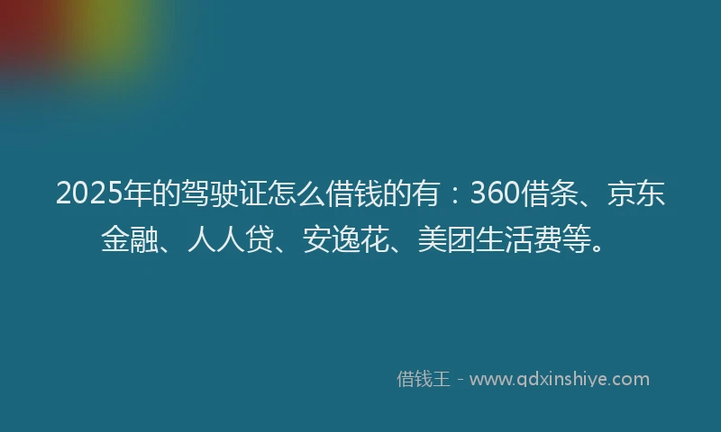 2025年的驾驶证怎么借钱的有：360借条、京东金融、人人贷、安逸花、美团生活费等。