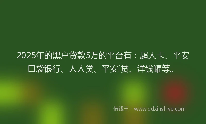 2025年的黑户贷款5万的平台有：超人卡、平安口袋银行、人人贷、平安i贷、洋钱罐等。